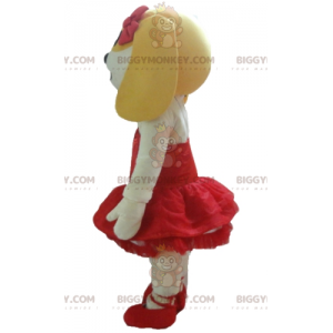 BIGGYMONKEY™ Mascot Costume White and Yellow Dog in Red Dress -