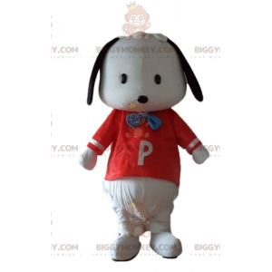 BIGGYMONKEY™ Small Black and White Dog Mascot Costume with Red