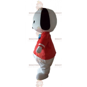 Traje de mascote de cachorro preto e branco pequeno