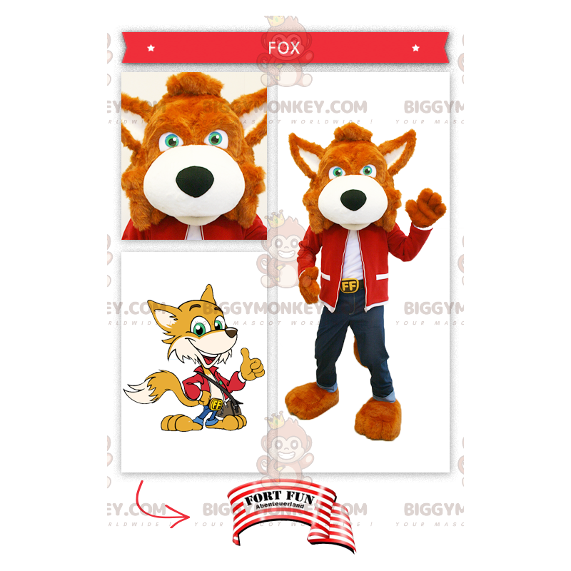 Orange Fox BIGGYMONKEY™ maskotkostume klædt i jeans -