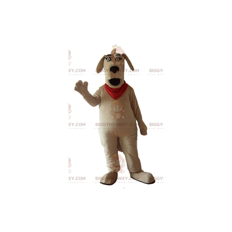 BIGGYMONKEY™ Stort brunt hundemaskotkostume med rødt tørklæde -
