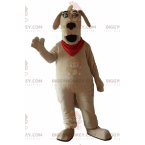 BIGGYMONKEY™ Stort brunt hundemaskotkostume med rødt tørklæde -