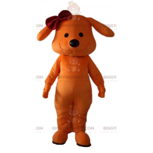 BIGGYMONKEY™ Smiling Orange Dog Mascot Costume With Bow On Head