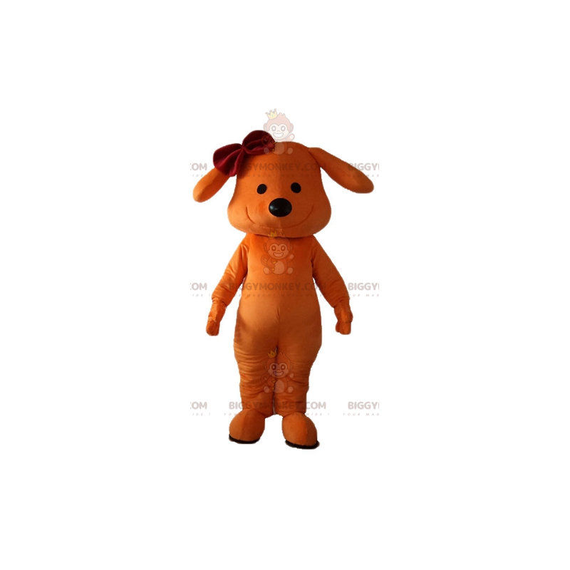 BIGGYMONKEY™ Costume mascotte cane arancione sorridente con BIGGYMONKEY™ Costume mascotte cane arancione sorridente con
