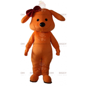 BIGGYMONKEY™ Glimlachend oranje hondenmascottekostuum met strik