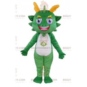 Costume de mascotte BIGGYMONKEY™ de dragon vert et jaune coloré