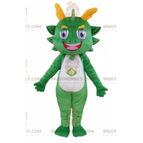 Smiling Colorful Green and Yellow Dragon BIGGYMONKEY™ Mascot