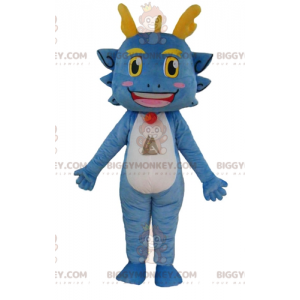 Funny Smiling Blue White and Yellow Dragon BIGGYMONKEY™ Mascot