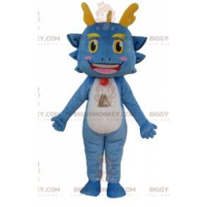 Sjovt smilende blå hvid og gul drage BIGGYMONKEY™ maskotkostume