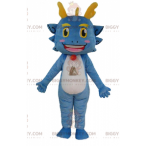 Traje de mascote BIGGYMONKEY™ de dragão azul branco e amarelo