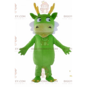 Costume de mascotte BIGGYMONKEY™ de dragon vert blanc et jaune