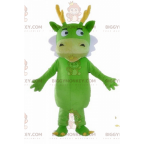 BIGGYMONKEY™ Green Creature White & Yellow Green Dragon Mascot