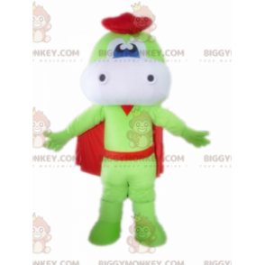 Kostým zelenobílého draka BIGGYMONKEY™ maskota s pláštěnkou a