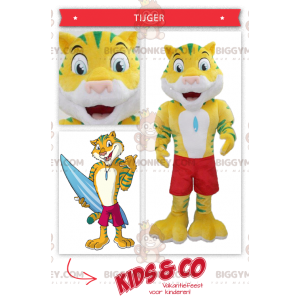Gele en groene tijger BIGGYMONKEY™ mascottekostuum met
