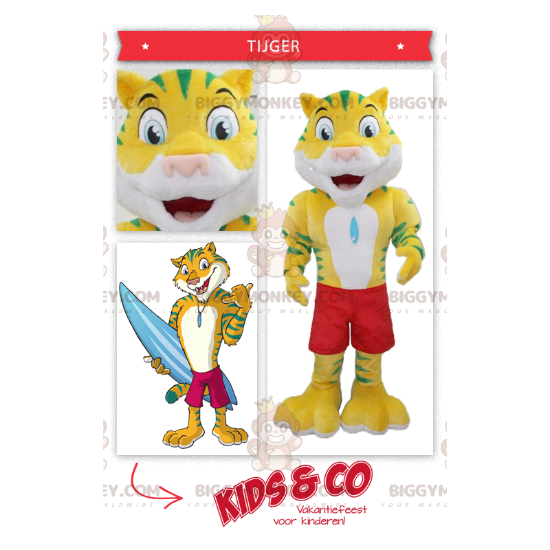 Kostium maskotki Żółto-Zielony Tygrys BIGGYMONKEY™ ze Kostium maskotki Żółto-Zielony Tygrys BIGGYMONKEY™ ze
