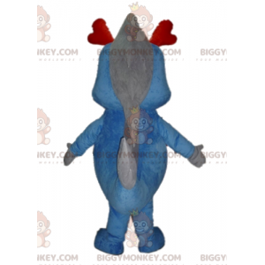 Costume da mascotte drago gigante blu e grigio dinosauro