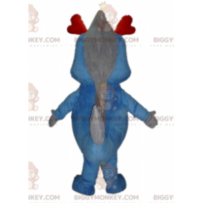 Costume da mascotte drago gigante blu e grigio dinosauro