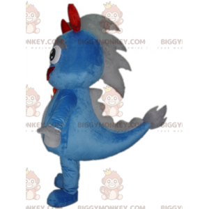 Costume da mascotte drago gigante blu e grigio dinosauro