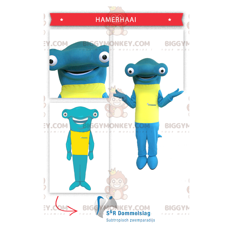 Disfraz de mascota tiburón martillo BIGGYMONKEY™ con camiseta Disfraz de mascota tiburón martillo BIGGYMONKEY™ con camiseta