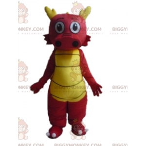Roztomilý a barevný kostým maskota červeného a žlutého draka