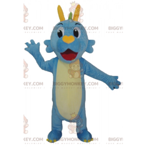 Blågrön och gul drakdinosaurie BIGGYMONKEY™ maskotdräkt -