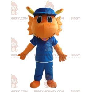 Orange Dragon Dinosaur BIGGYMONKEY™ Mascot Costume Dressed in