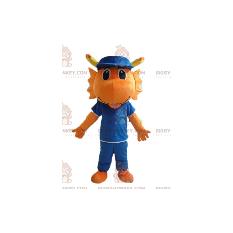 Disfraz de mascota BIGGYMONKEY™ de dinosaurio dragón naranja Disfraz de mascota BIGGYMONKEY™ de dinosaurio dragón naranja
