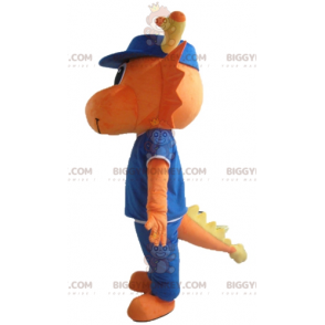 Orange Dragon Dinosaur BIGGYMONKEY™ maskotkostume klædt i blåt