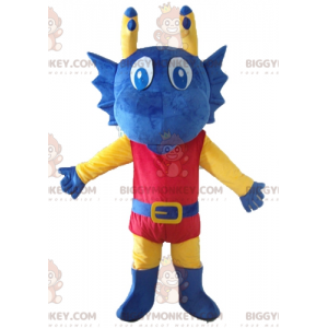 Traje de mascote BIGGYMONKEY™ Dragão azul amarelo e vermelho