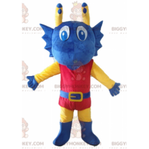 BIGGYMONKEY™ Mascot Costume Blue Yellow and Red Dragon Dressed