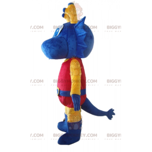 Kostým maskota BIGGYMONKEY™ Modrý, žlutý a červený drak