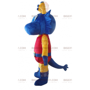 Traje de mascote BIGGYMONKEY™ Dragão azul amarelo e vermelho