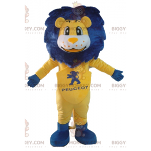Kostým maskota BIGGYMONKEY™ Bílý a žlutý lev s modrou hřívou –