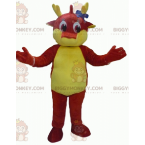 Costume de mascotte BIGGYMONKEY™ de dragon rouge et jaune géant