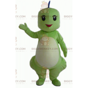 Costume da mascotte sorridente verde blu arancione drago