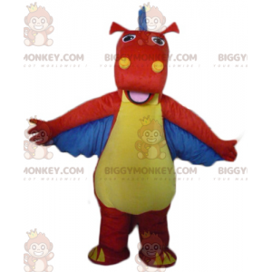 Röd Gul Blå Dinosaur Drake BIGGYMONKEY™ Maskotdräkt -
