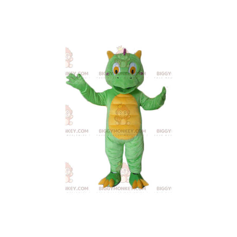 Uroczy i kolorowy kostium maskotki małego zielonego i żółtego smoka BIGGYMONKEY™ - Maskotka smoka - BiggyMonkey.com