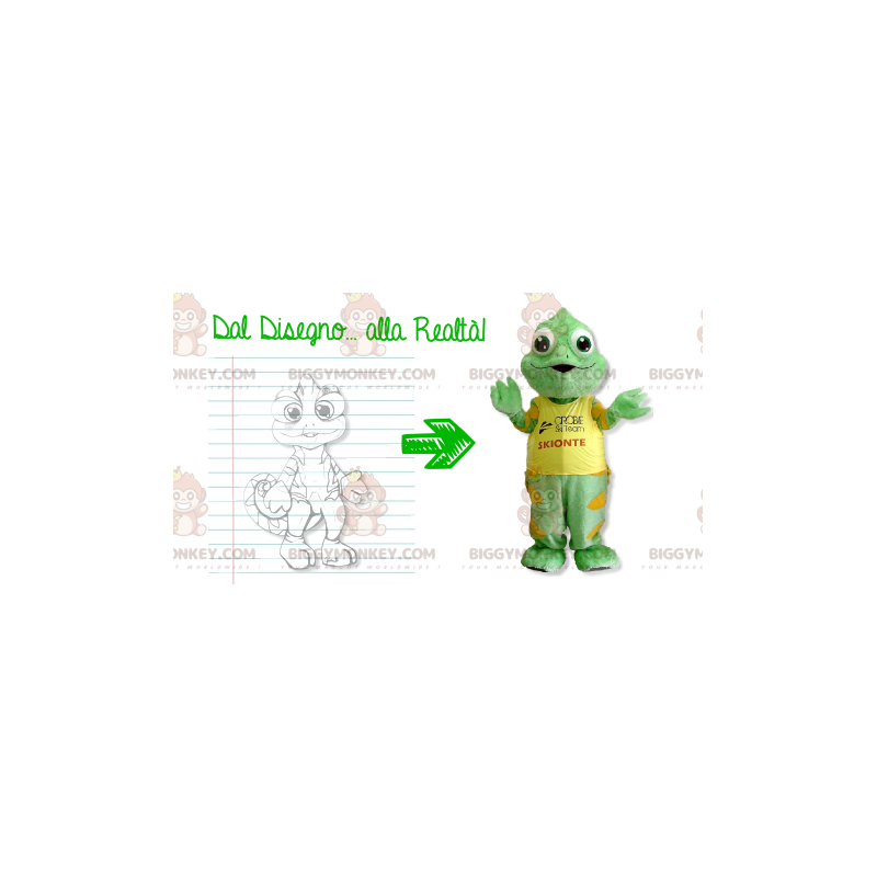 Disfraz de mascota camaleón verde y amarillo BIGGYMONKEY™ - Disfraz de mascota camaleón verde y amarillo BIGGYMONKEY™ -