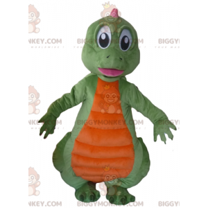 Costume da mascotte BIGGYMONKEY™ dinosauro verde arancione e