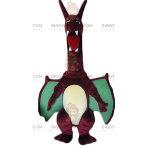 BIGGYMONKEY™ Mascottekostuum Grote rode en groene draak met