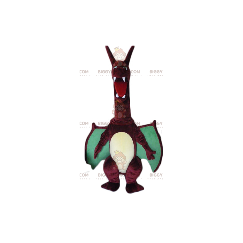 BIGGYMONKEY™ Mascot Costume Big Red and Green Dragon with Big BIGGYMONKEY™ Mascot Costume Big Red and Green Dragon with Big