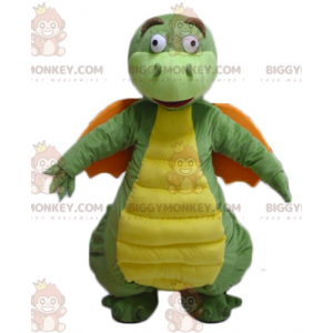 Costume de mascotte BIGGYMONKEY™ de dragon vert jaune et orange