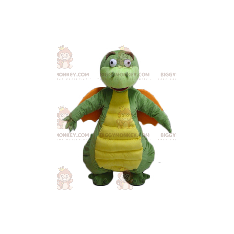 Rolig ser grön gul orange drake BIGGYMONKEY™ maskotdräkt -