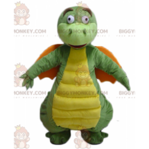 Legrační kostým zelenožlutý oranžový drak BIGGYMONKEY™ maskot –