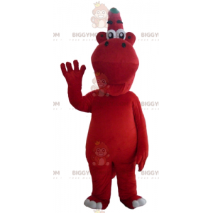 Traje de mascote original e simpático dragão vermelho e verde