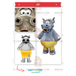 BIGGYMONKEY™ Big Grey Hippo Mascot Costume med gul trøje