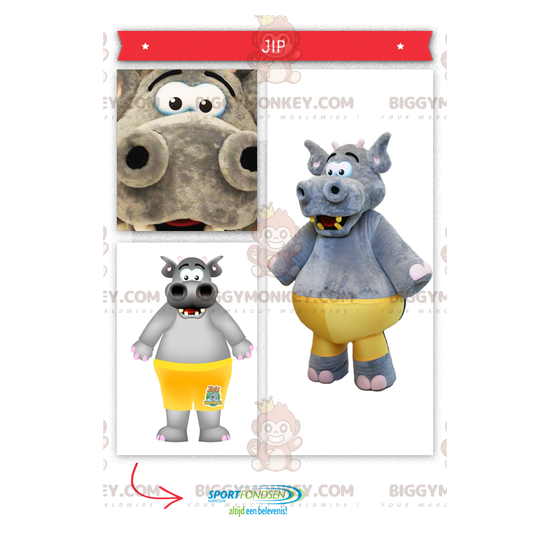 BIGGYMONKEY™ Costume da mascotte grande ippopotamo grigio con BIGGYMONKEY™ Costume da mascotte grande ippopotamo grigio con