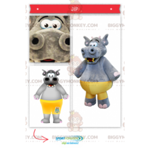 BIGGYMONKEY™ Big Grey Hippo Mascot Costume med gul trøje -