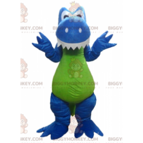 Blå Hvid Grøn Drage Dinosaur BIGGYMONKEY™ maskot kostume -