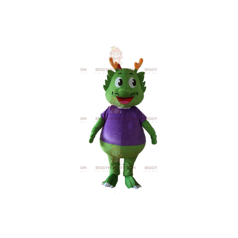 Mascote de dinossauro roxo e verde. Fantasia de Cortar L (175-180CM)